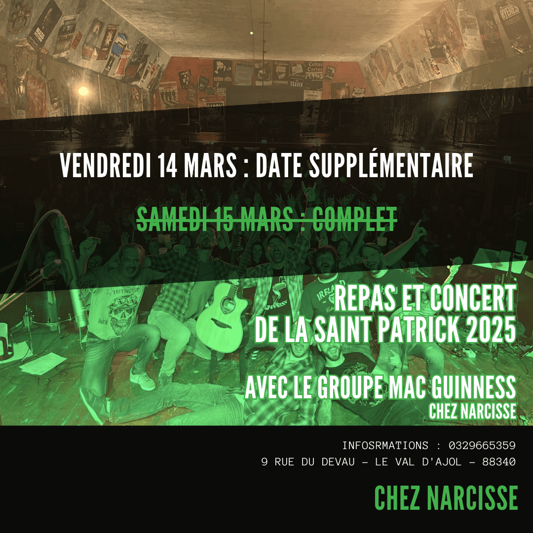 REPAS & CONCERT DE LA SAINT PATRICK : DATE SUPPLÉMENTAIRE