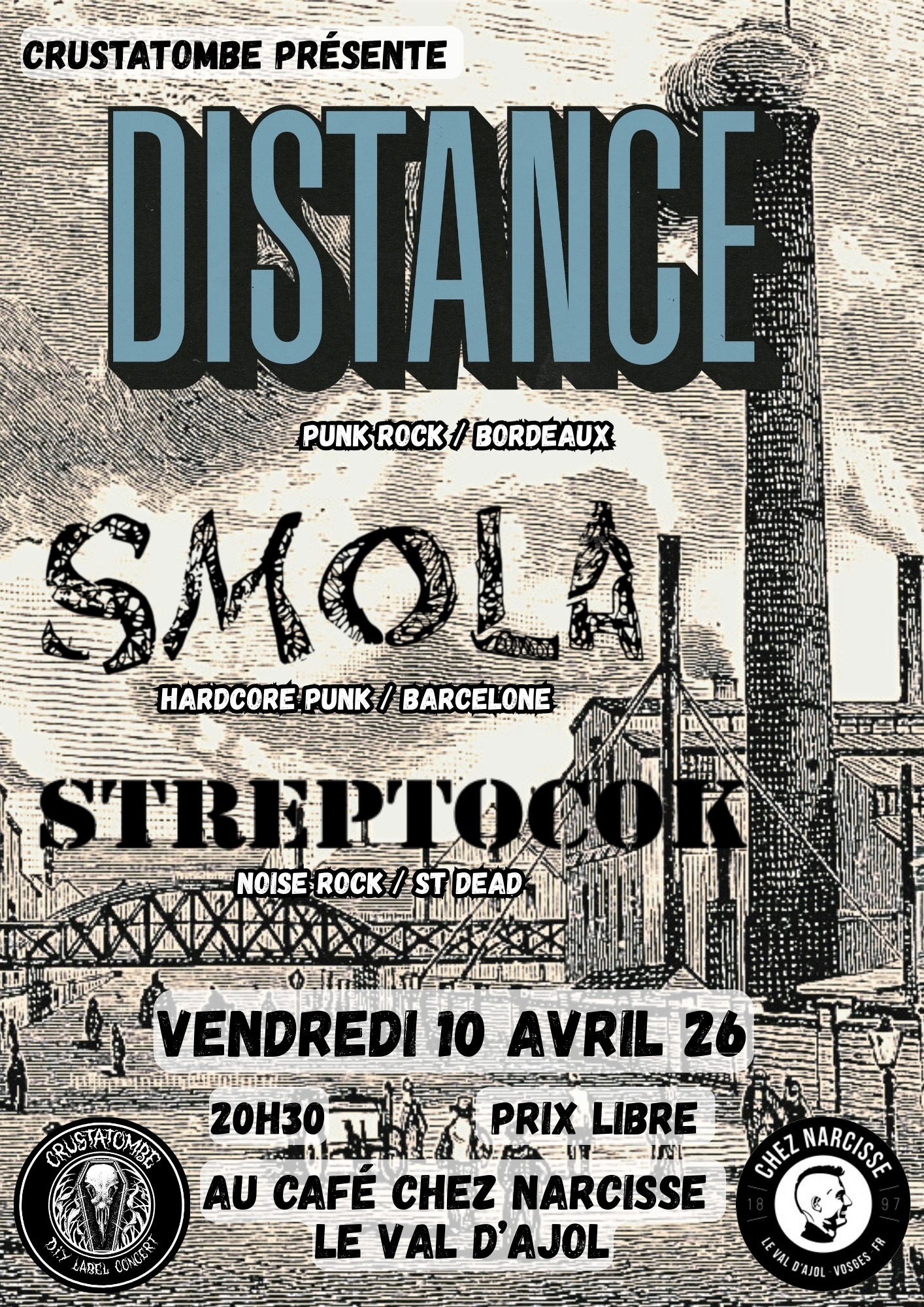 SOIRÉE PUNK – HARDCORE – NOÏSE // ASSO CRUSTATOMBE AVEC DISTANCE + SMOLA + STREPTOCOK